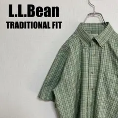 L.L.Beanグッドカラーチェックボタンダウンシャツ半袖エルエルビーン美品S緑のサムネイル