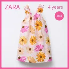 ZARA KIDS 花柄リネン混ワンピース 104cm ノースリーブ 女の子