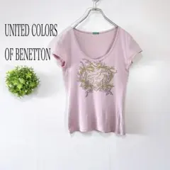 ベネトン【M】半袖Tシャツ フロントデザイン　薄いピンク系のサムネイル
