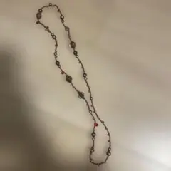 ビーズ ロングネックレス 赤 茶色