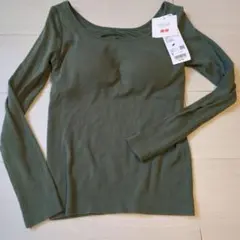 新品☆ユニクロS 極暖ヒートテック 長袖　 リブブラTシャツ カーキ