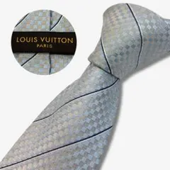 LOUIS VUITTON シルクネクタイ ダミエ柄 ストライプ ライトブルー