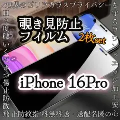 ②枚でお得❗️覗かせない！iPhone 16Pro⭐︎特殊強化ガラスフィルム