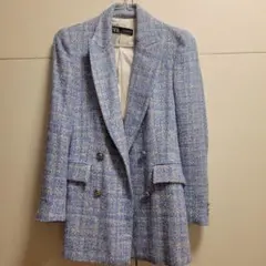 ZARA ツイード ダブルブレスト ジャケット ライトブルー M