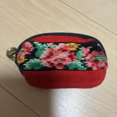 FEILER 花柄 コットンポーチ 赤黒