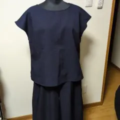 ネイビー フレンチスリーブ パンツセットアップ