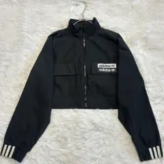 adidas Originalsトラックトップ クロップド丈黒 トレフォル 短丈