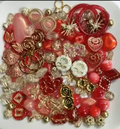 【アンティークビーズ☆MIX】レッド＆ゴールドライン系☆チャームなど