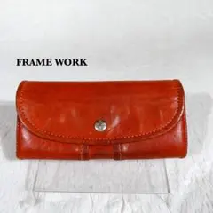 長財布 フラップ FRAMEWORK フレームワーク オレンジ ブラウン レザー