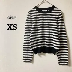 【439】白黒ストライプ カットソー　ニット　XS