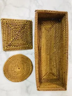 Baliバリ雑貨 天然素材アタ コースター 3点セット