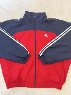 アディダス ジャケット XL ネイビー×レッド 刺繍ロゴ フルジップ 90s風