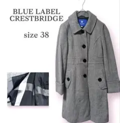 【ブルーレーベルクレストブリッジ】ウールコート　グレー　チェック　オフィス　M