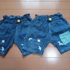 プチジャム　デニム刺繍ショートパンツ 2着　双子