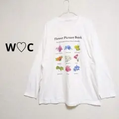 W♥C ダブルシー フラワーイラスト 長袖Tシャツ 白 サイズF