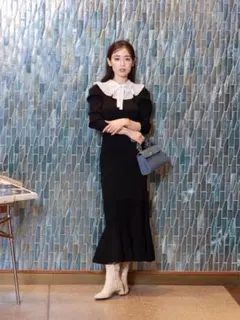 SNIDEL スナイデル プリーツカラーニットワンピース