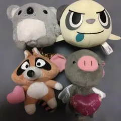 コアラ・パンダ・ブタ・アライグマ動物キャラクターぬいぐるみ4体セット