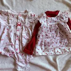 3点まとめ売り女の子80 フーセンウサギ　いちごフルーツ柄　カバーオール