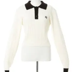 INGNI ケーブル胸刺しゅう配色ポロニット オフホワイト クロ