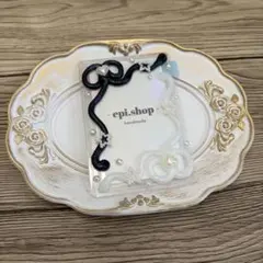 206♡ ホイップデコ トレカケースデコ バレエコア リボン 紺×白 Wカラー