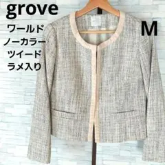 grove　グローブ　ラメ入り　ノーカラーツイードジャケット　ライトグレー系　Mのサムネイル