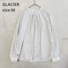 【GLACIER グラシア】（M）長袖シアーブラウス 総柄 ノーカラー 白