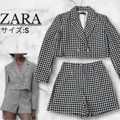 ザラ チェック テーラード ジャケット ショートパンツ セットアップ 金ボタン