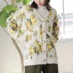 ニコアンド アソートモチーフ起毛Vカーディガン 長袖 アイボリー