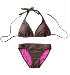 ROXY ブラウン ピンクロゴ 三角ビキニ S 美品