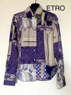 エトロ ブラウス ペイズリーパッチワーク柄 ストレッチ コットン 42