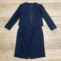 ネイビー ノーカラー ツイード セットアップ スーツ