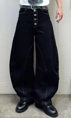 yolo ブラック ワイドパンツ ボタンフライ