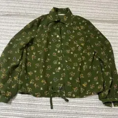 ブラウス　古着　緑　日本製