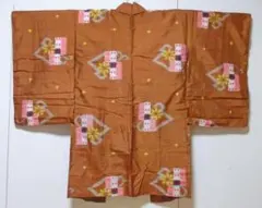 ☆銘仙☆長羽織☆幾何学模様☆唐草☆ドット☆チェック☆茶色☆正絹☆