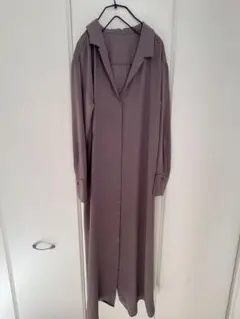 グレー 長袖 シャツワンピース