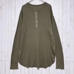 ◆ヘンリーネック　長袖　カットソー　ラウンドヘム　綿100　日本製　ブラウン