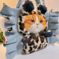 コヤンイサムチョン♡bigハチワレにゃんこの着ぐるみデニムフリルトートバッグ