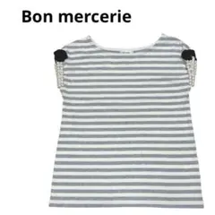 ボンメルスリー　肩リボンパール付きボーダーカットソー　Tシャツ　ボートネック　夏のサムネイル
