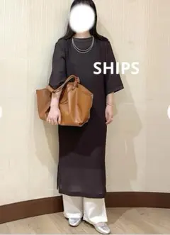 SHIPS ◆ストレッチシアーサッカー ハーフスリーブワンピース インナー付
