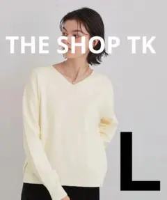 美品すっきりシルエットVネックニット/毛玉静電気防止/洗濯OK　チクチクしないＬ