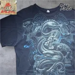00s AAA ドラゴン スカル Tシャツ グラフィック 黒 ファンタジー XL