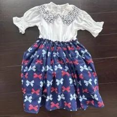 リボン柄ワンピース ネイビー/ホワイト