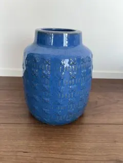 ソンべ焼き　ベトナム　レア貴重な品 　青い陶器の花瓶 装飾的な模様　ライテウ焼き