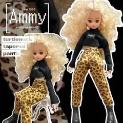 606 リカちゃん服　ショートタートルネック×ヒョウ柄テーパードパンツ2点