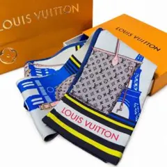 LOUIS VUITTON バンドー シルク スカーフ モノグラム 青