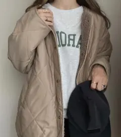 JUNOAH リバーシブルキルティングボアジャケット モカ【XL】