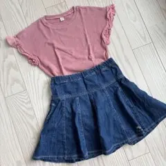 フリル袖 ワッフルTシャツ ピンクのサムネイル