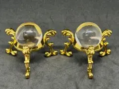 天然石　水晶丸玉　透明　金の台座付き　一対【2個】約25.5mm