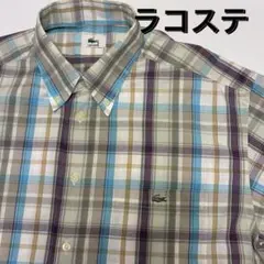 LACOSTE ラコステ ボタンダウンシャツ　半袖　チェック柄　M 綿のサムネイル