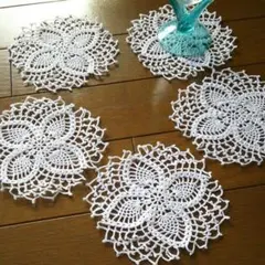ハンドメイド グラスマット5枚セットレース編み ドイリー コースター